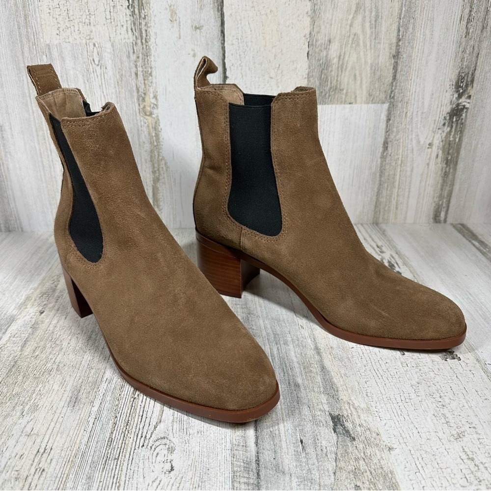 Steve Madden Ankle Boots Rhiannon Chelsea‎ Brown Suede Block Heel Minimalist - Picture 5 of 13
